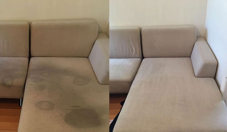 illustration d'un avant / après suite a un nettoyage professionnel d'un canapé très sale